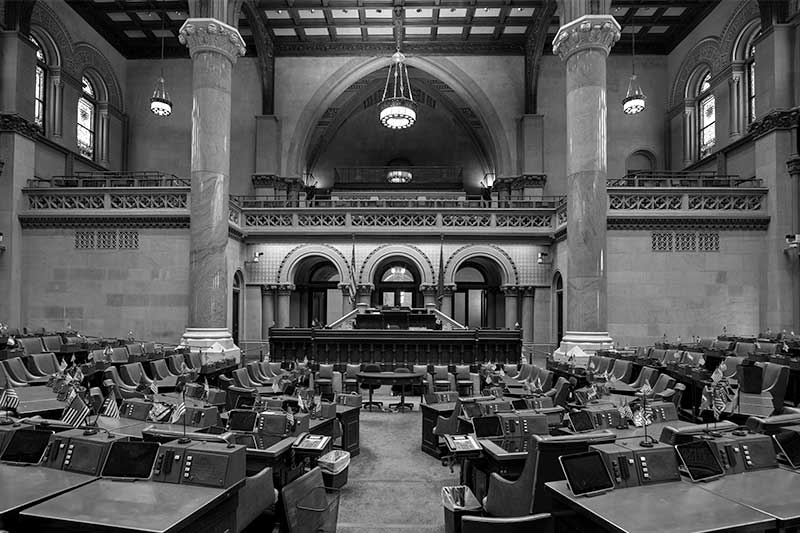 The New York House of Representatives chamber in the state capitol building in Albany
