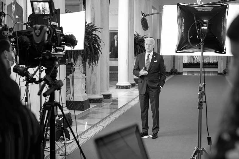 President Joe Biden tapes a video address